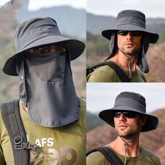 2 X Sun Protection Hats Removable Mesh Face Neck flaps Adjustable Size Unisex - Picture 2 of 14